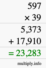 How to calculate 597 times 39 using long multiplication