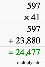 How to calculate 597 times 41 using long multiplication