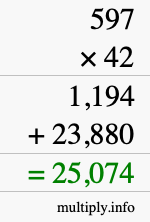 How to calculate 597 times 42 using long multiplication