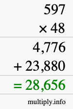 How to calculate 597 times 48 using long multiplication How to calculate 597 times 48 using long multiplication