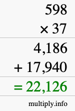 How to calculate 598 times 37 using long multiplication