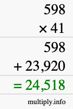 How to calculate 598 times 41 using long multiplication