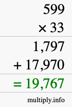 How to calculate 599 times 33 using long multiplication