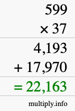 How to calculate 599 times 37 using long multiplication