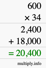 How to calculate 600 times 34 using long multiplication