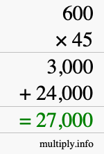 How to calculate 600 times 45 using long multiplication