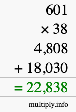 How to calculate 601 times 38 using long multiplication