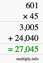 How to calculate 601 times 45 using long multiplication