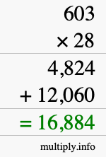 How to calculate 603 times 28 using long multiplication