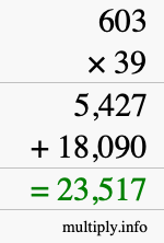 How to calculate 603 times 39 using long multiplication