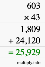 How to calculate 603 times 43 using long multiplication