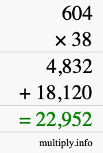 How to calculate 604 times 38 using long multiplication