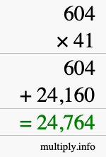 How to calculate 604 times 41 using long multiplication