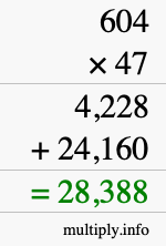 How to calculate 604 times 47 using long multiplication