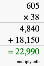 How to calculate 605 times 38 using long multiplication