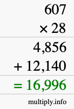 How to calculate 607 times 28 using long multiplication