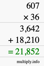 How to calculate 607 times 36 using long multiplication