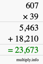 How to calculate 607 times 39 using long multiplication