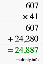 How to calculate 607 times 41 using long multiplication