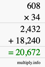 How to calculate 608 times 34 using long multiplication How to calculate 608 times 34 using long multiplication