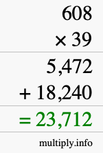 How to calculate 608 times 39 using long multiplication