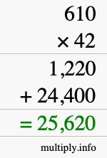 How to calculate 610 times 42 using long multiplication