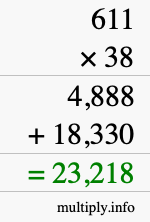How to calculate 611 times 38 using long multiplication