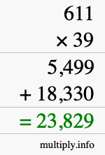How to calculate 611 times 39 using long multiplication
