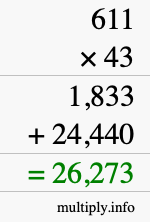 How to calculate 611 times 43 using long multiplication