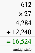 How to calculate 612 times 27 using long multiplication
