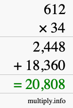 How to calculate 612 times 34 using long multiplication