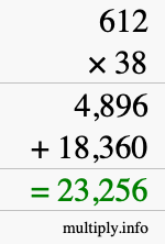 How to calculate 612 times 38 using long multiplication