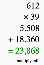 How to calculate 612 times 39 using long multiplication