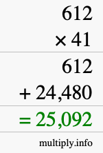 How to calculate 612 times 41 using long multiplication