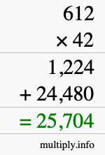 How to calculate 612 times 42 using long multiplication