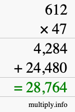 How to calculate 612 times 47 using long multiplication