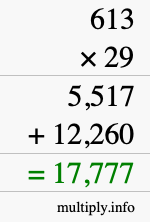 How to calculate 613 times 29 using long multiplication