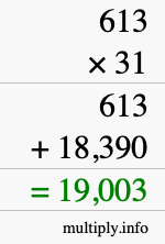 How to calculate 613 times 31 using long multiplication