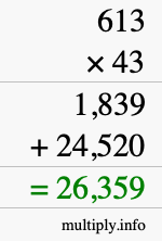 How to calculate 613 times 43 using long multiplication