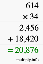 How to calculate 614 times 34 using long multiplication