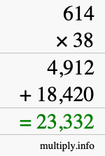 How to calculate 614 times 38 using long multiplication