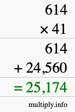 How to calculate 614 times 41 using long multiplication