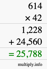 How to calculate 614 times 42 using long multiplication