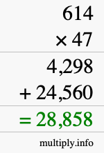 How to calculate 614 times 47 using long multiplication
