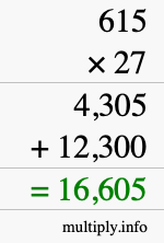 How to calculate 615 times 27 using long multiplication