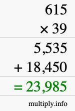 How to calculate 615 times 39 using long multiplication
