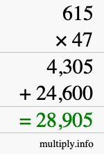 How to calculate 615 times 47 using long multiplication