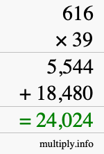 How to calculate 616 times 39 using long multiplication