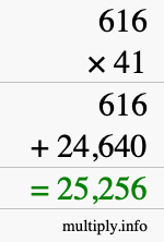 How to calculate 616 times 41 using long multiplication