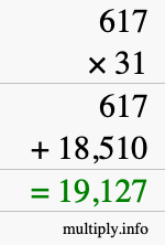 How to calculate 617 times 31 using long multiplication